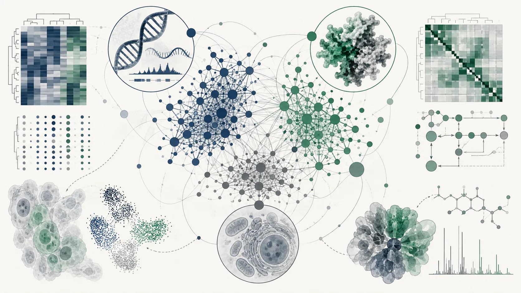 Multi-omics integration heatmap, pathway networks, and tumor transcriptomics