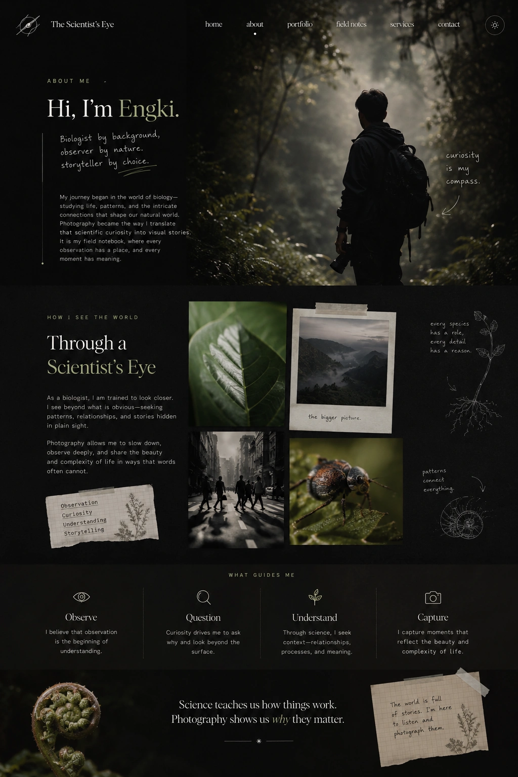 The Scientist's Eye About Page concept mockup.