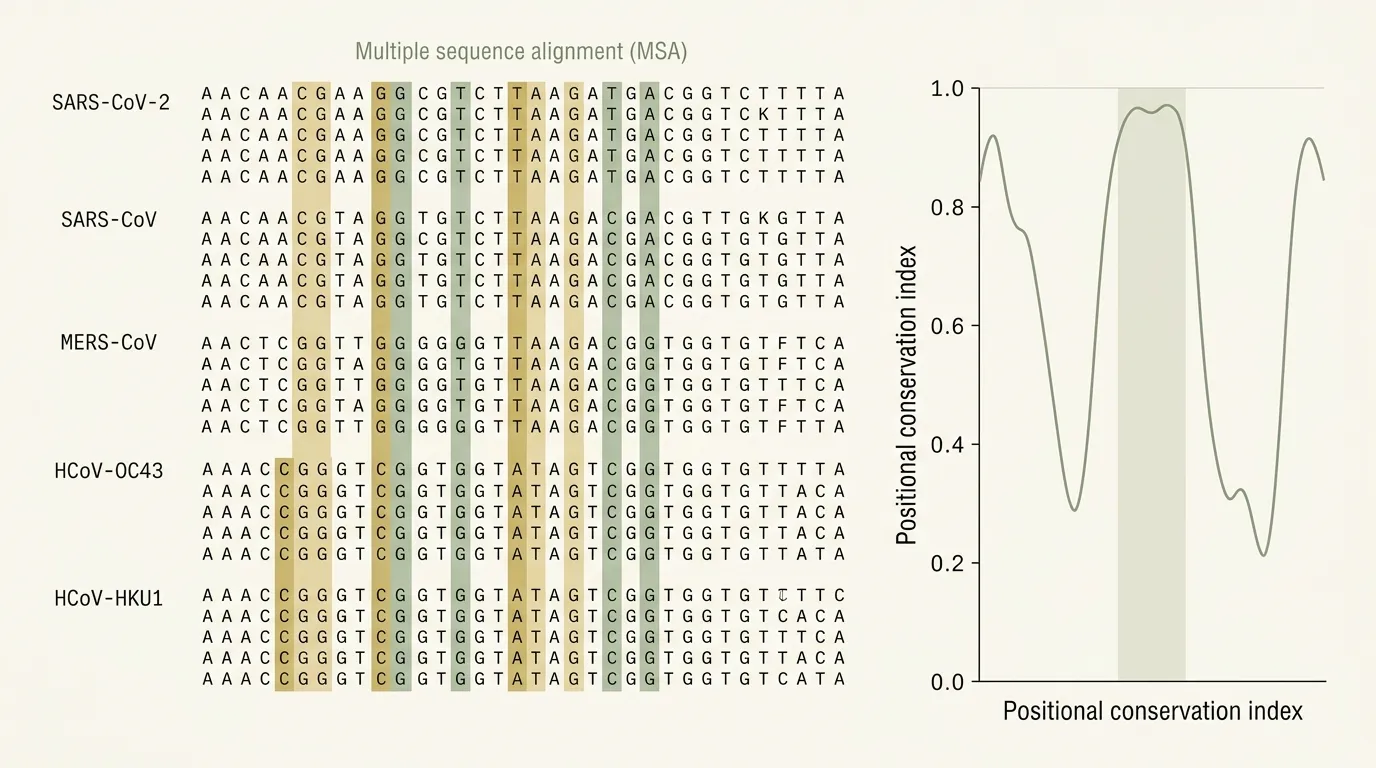 Multiple sequence alignment showing conserved region and positional conservation score
